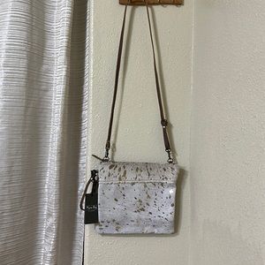 NWT Myra Crossbody/Wristlet Haircalf Cream and Gold